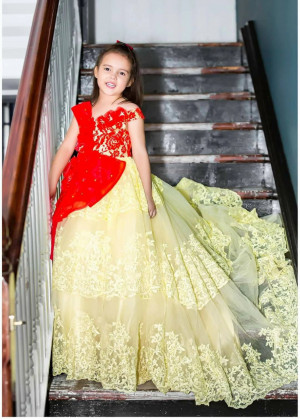 Red And Yellow Lace Tulle Chic Flower Girl Dress